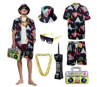 OPAEHJF Abbigliamento da uomo, anni '80, anni '90, 7 pezzi anni '80, abbigliamento retrò e pantaloncini con catena d'oro, occhiali da sole, abbigliamento sportivo alla moda, per feste in discoteca,