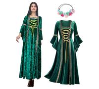 OPAEHJF Abito da donna retrò rinascimentale regina in velluto, abito medievale per Halloween, vintage, vittoriano, gotico, con maniche a tromba, cosplay party, verde, XXXL
