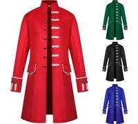 OPAEHJF Cappotto da uomo gotico Steampunk medievale vintage, uniforme da travestimento, cappotto a petto singolo, trench, casual autunnale, soprabito per la festa di Halloween, Rosso, XL