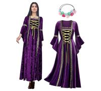OPAEHJF Rinascimentale - Abito da donna in velluto, gotico medievale, retrò, Halloween, irlandese, vintage, vittoriano, faia, costumi per cosplay e feste (viola, XL)