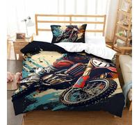 OPANZYYDE 3D Stampa Set Copripiumino Motocross Set Di Lenzuola 2 Pezzi Con Cerniera,piumone in Microfibra Con Federa Per Ragazzi E Ragazze Single（135x200cm）