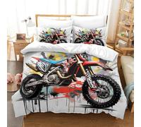 OPANZYYDE Motocross Bike Copripiumino in Microfibra Con Stampa 3D Set Di Biancheria Da Letto Con Cerniera E Trapuntato E Federe Per Ragazzie Ragazze King（220x240cm）
