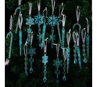 Opatiny Elegante set di 20 decorazioni natalizie in acrilico con fiocchi di neve, ghiaccioli e bastoncini di zucchero, misure assortite da 4 a 17 cm, per albero, ghirlanda, finestra e confezioni