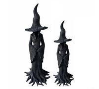 Opatiny Statua di strega mistica della foresta, decorazione gotica per Halloween, statuetta in resina, con radici antiche, cappello a punta, dipinto a mano (grande e piccolo)