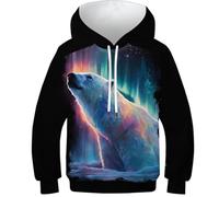 OPCALIS 3D Printed Bambini Felpa con Cappuccio Polar Bear Hoodie Arctic Pullover Manica Lunga Casual mit Tasche 12-14Y