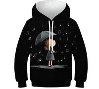 OPCALIS 3D Printed Bambini Felpa con Cappuccio Umbrella Hoodie Rain Pullover Manica Lunga Casual mit Tasche 11-13Y