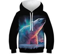 OPCALIS 3D Printed Bambini Polar Bear Felpa con Cappuccio Pullover Manica Lunga Casual con Tasche 10-12Y