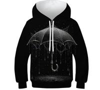 OPCALIS 3D Printed Bambini Umbrella Felpa con Cappuccio Rain Pullover Manica Lunga Casual con Tasche 11-13Y