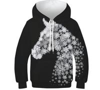 OPCALIS Bambini Felpa con Cappuccio Horse Hoodie Pony 3D Printed Pullover Manica Lunga Casual mit Tasche 8-10Y