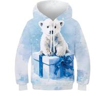 OPCALIS Ragazze Hoodie Polar Bear 3D Printed Pullover Maniche Lunghe Felpa con Tasche Grandi Bambini Teen Casual 11-13Y