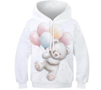 OPCALIS Ragazze Pullover Maniche Lunghe Hoodie Polar Bear 3D Printed Felpa Pullover con Tasca per Bambini Ragazzi Ragazze Casual Novelty 9-11Y