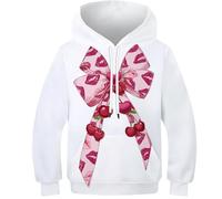 OPCALIS Ragazzi Ragazze Hoodie Bow Tie 3D Printed Pullover Maniche Lunghe Felpa Cherry con Tasca Bambini Teen Casual Novelty 13-15Y