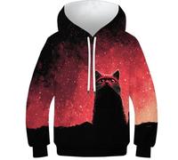 OPCALIS Ragazzi Ragazze Hoodie Cat 3D Printed Pullover Maniche Lunghe Felpa Kitten con Tasca Casual Novelty 7-9Y