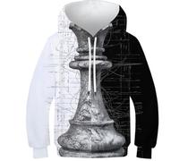 OPCALIS Unisex Ragazzi Hoodie Queen of Chess 3D Printed Pullover Maniche Lunghe Felpa con Tasca Casual 9-11Y