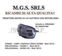 OPEL/VAUXHALL-ZAFIRA-LIFE VIVARO C 09/19 PROIETTORE DESTRO H1+H7 ELETTRICO NERO