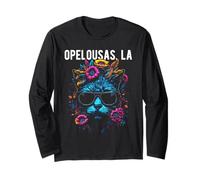 Opelousas LA Cat Indossa Occhiali da Sole e Fiori Design Maglia a Manica