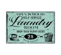 Open 24 Hours Self Service Laundry Room Drop Your Pants Here 2 Dollars Per Load Cartello In Metallo Resistente Uv Targa In Latta Vintage Targa In Metallo Per Officina Garage Club 20X30Cm