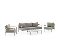 OPEN.AIR Set da Giardino Iseo, Divano 3 Posti con 2 Poltrone e Tavolino, Alluminio Bianco e Cuscini Grigi
