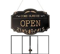 Open Closed Board - 30 × 20 × 0,5 cm Wood Dual-Sided Notice Piece, Painted Message Display | Decorative Entryway Communication Sign, Vintage Hanging Panel with Feature for Indoor Office Shop Comme