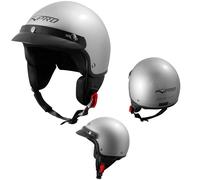 Open Face Demi Jet Helmet Peak Motorbike Scooter Visor SonicMoto Silver L