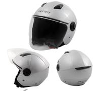 Open Face Jet Helmet Lid Motorbike Scooter Quad Long Visor Silver M