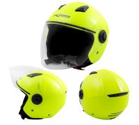 A-Pro Casco Jet Visiera Lunga Scooter Moto Quad Omologato ECE 22 Giallo Fluo XXL