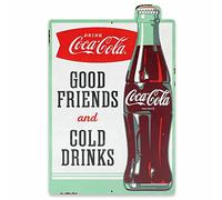 Open Road Brands Coca-Cola Good Friends Cold Drinks Targa in Metallo - Targa Vintage Coca-Cola con Classica Bottiglia di Coca-Cola per Cucina, Sala da Pranzo o Grotta degli Uomini