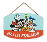 Open Road Brands Disney Mickey Mouse Hello Friends Hanging Wood Wall Decor Fun Mickey Mouse Sign for Kids Bedroom or Play Roo