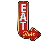 Open Road Marchi 90151356 Die Cut in Rilievo Tin Sign, Eat Here freccia