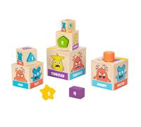 Open The Joy Torre delle emozioni in legno, giocattolo impilabile per l'apprendimento emotivo per i più piccoli, 5 blocchi emozionali + 5 blocchi di ordinamento delle forme, giocattolo Montessori per