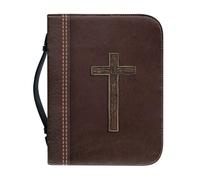 OPENARTUP Copertine della Bibbia del leone con manico, grande custodia per la Bibbia con scrittura, borsa della Bibbia marrone con tasca con cerniera, materiale durevole per studio biblico, Parola del