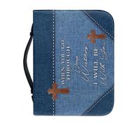 OPENARTUP Custodia per Bibbia blu per donne e uomini con cerniera, custodia per bibbia in pelle con forniture per lo studio, borse della Bibbia con tasche, regali cristiani, quando attraversi acque