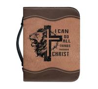 OPENARTUP Custodia per Bibbia con croce leone in pelle PU con tasca con cerniera, custodia per bibbia con portapenne, borsa della Bibbia per accessori per il trasporto della chiesa, Posso fare tutte