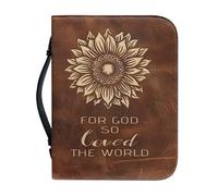 OPENARTUP Custodia per bibbia con girasole e portapenne, copertina in pelle marrone per la Bibbia, da donna, custodia portatile con tasche con cerniera, regali cristiani, per Dio così amato il mondo