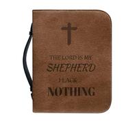 OPENARTUP Custodia per Bibbia Croce da uomo, in pelle marrone, con manico e tasca, borsa per la Bibbia impermeabile con materiale di studio, The Lord is My Shepherd I Lack Nothing