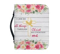 OPENARTUP Custodia per la Bibbia con Croce Cristiana Floreale da Donna, Custodia Rosa con Tasca con Cerniera, Grande Borsa Bibbia con Scrittura, I Can Do All Things Through Christ