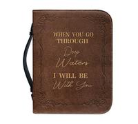 OPENARTUP Grande custodia per bibbia con scrittura, copertine bibliche con materiale per lo studio, borsa per la Bibbia marrone con tasca con cerniera, custodia per bibbia portatile, quando si