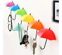 OPENDGO 6 ganci colorati a forma di ombrello, ganci da parete, autoadesivi per chiavi, organizer per gioielli, forcine per capelli, ombrelli, ganci per decorazione da parete per la casa