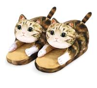 Openhahaha Pantofole Donna Gatto Invernali Peluche Calde Comode Antiscivolo Memory Foam Ciabatte da Casa Morbide Divertenti（Gatto Tigrato）