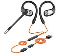 OpenRock Link 10 - Cuffie cablate aperte, microfono dual micron con cancellazione del rumore AI e microfono boom girevole a 240°, interfacce USB-C e USB-A per chiamate e riunioni aziendali