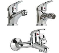 openspaceshop Set Completo Miscelatore Bidet + Rubinetto Lavabo Bagno + Miscelatore Monocromato Vasca Argento Metallico