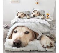 OPeque Copripiumino Singolo Ragazzo Federa Con Due 50X75Cm Cane Animali Copripiumino 135X200 Prevenire L'Allergia Copripiumino Bambina Stampa 3D Con Cerniera Fibra Superfine Morbido E Confortevole