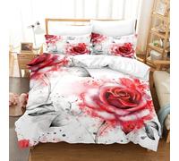 OPeque Fiori Copripiumino Matrimoniale 260X240 Federa Con Due 50X75Cm Morbido E Confortevole Con Cerniera Rose Copripiumino Matrimoniale 260X240 Prevenire L'Allergia Stampa 3D Fibra Superfine