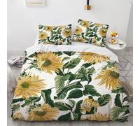 OPeque Fiori Copripiumino Una Piazza E Mezza Ragazza Stampa 3D Girasole Copripiumino Matrimoniale 200X200 Federa Con Due 50X75Cm Fibra Superfine Copripiumino 200X200 Prevenire L'Allergia Con Cerniera