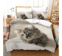 OPeque Gatto Copripiumino Bambina Animali Copripiumino 155X220 Federa Con Due 50X75Cm Fibra Superfine Stampa 3D Copripiumino Letto Singolo Prevenire L'Allergia Con Cerniera Morbido E Confortevole