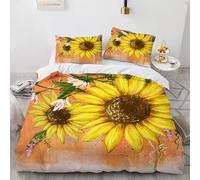 OPeque Girasole Copripiumino Singolo 135X200 Fiori Copripiumino 135X200 Federa Con Due 50X75Cm Fibra Superfine Stampa 3D Copripiumone Prevenire L'Allergia Con Cerniera Morbido E Confortevole
