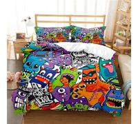 OPeque Graffiti Copripiumino Singolo Ragazzo Modello Copripiumino 200X135 Federa Con Due 50X75Cm Fibra Superfine Stampa 3D Copripiumone Prevenire L'Allergia Con Cerniera Morbido E Confortevole