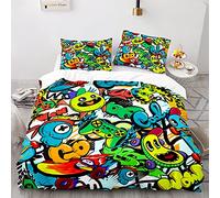 OPeque Modello Copripiumone Stampa 3D Graffiti Copripiumino Singolo Ragazzo Federa Con Due 50X75Cm Morbido E Confortevole Fibra Superfine Copripiumino 155X220 Prevenire L'Allergia Con Cerniera