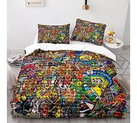 OPeque Prevenire L'Allergia Fibra Superfine Graffiti Copripiumino Letto Singolo Con Cerniera Federa Con Due 50X75Cm Modello Copripiumino Morbido E Confortevole Stampa 3D Copripiumino 220X155