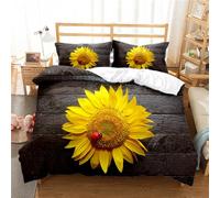 OPeque Prevenire L'Allergia Girasole Copripiumino Matrimoniale 260X240 Morbido E Confortevole Federa Con Due 50X75Cm Stampa 3D Fiori Copripiumino Matrimoniale 260X240 Con Cerniera Fibra Superfine